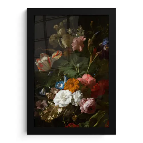 Vaas met bloemen - Schilderij van Rachel Ruysch fotolijst zwart zonder passe partout klein -3d