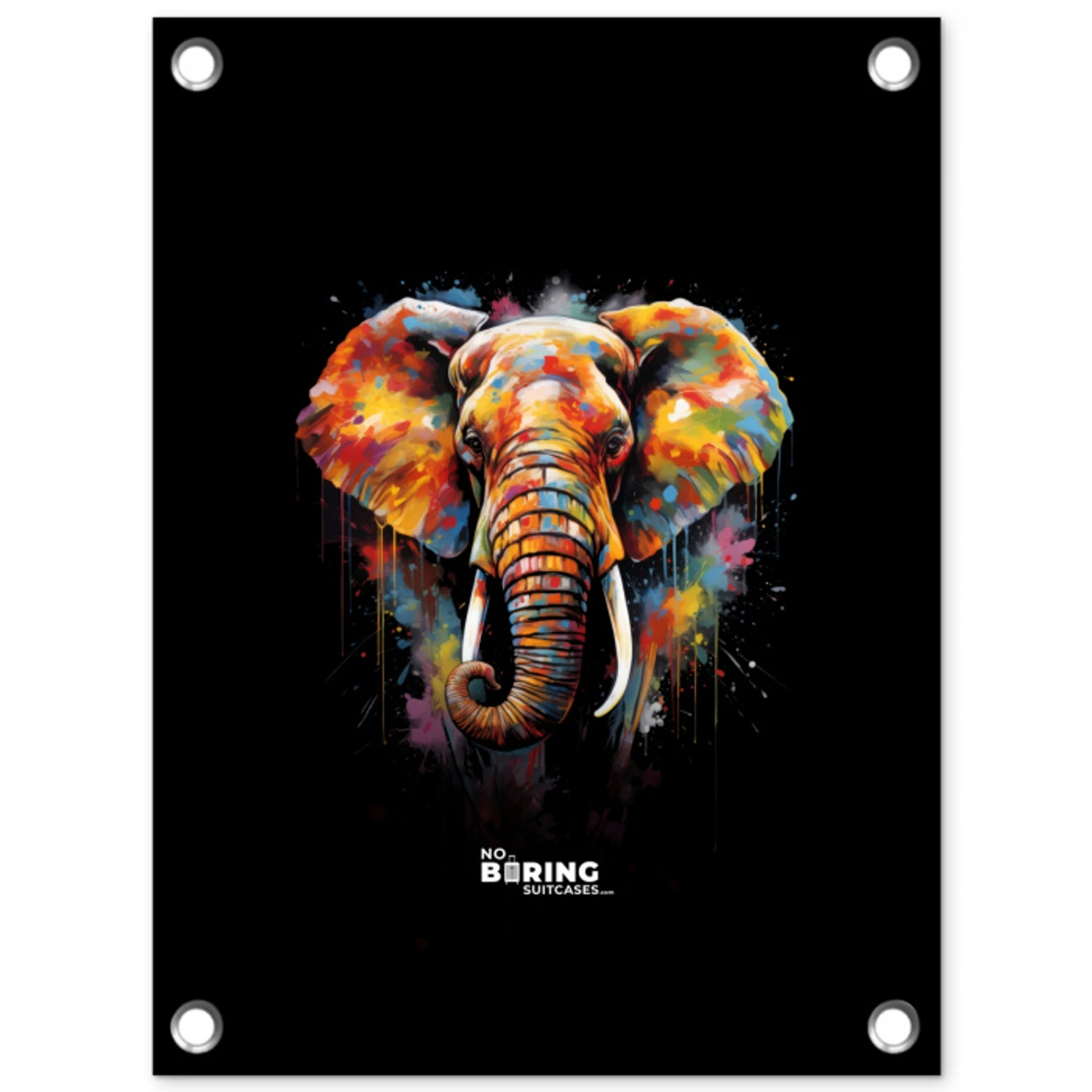 Olifant versierd met kleurrijke spetters tuinposter los doek klein -3d