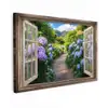 Doorkijk - Hortensia - Pad - Natuur Tuinposter op houten frame 2 cm dik klein -3d