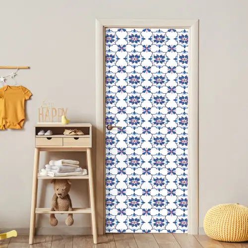 Modern - Patroon - Blauw - Roze deurposter klein 289 -sfeer4