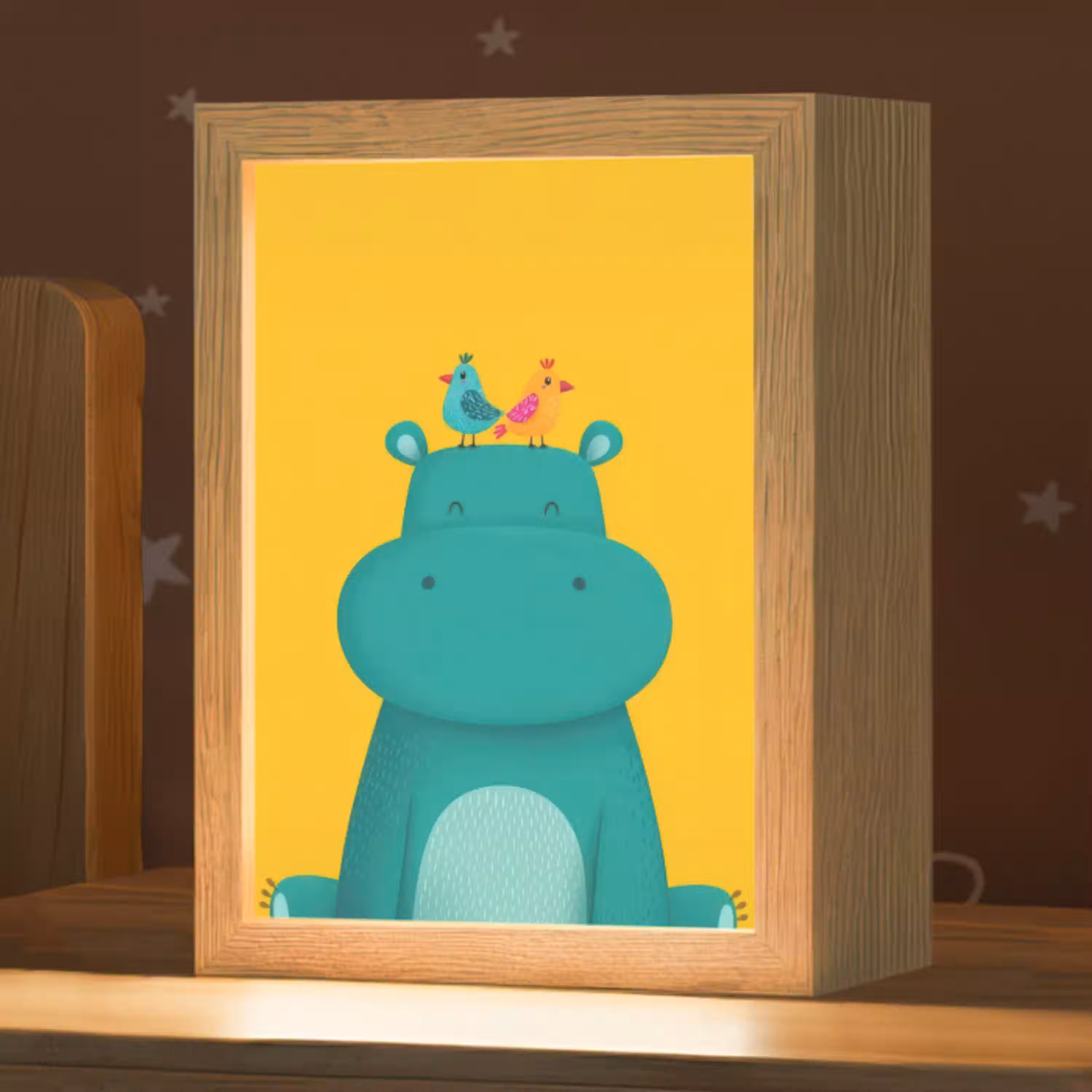 Nijlpaard - Vogels - Groen - Geel Light Box met kabel klein -zzz_3d_website