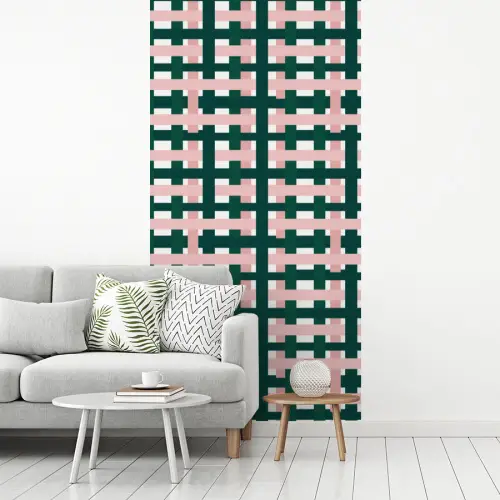 Vlechtpatroon - Groen - Roze - Grafisch fotobehang vinyl groot 64 -woonkamer