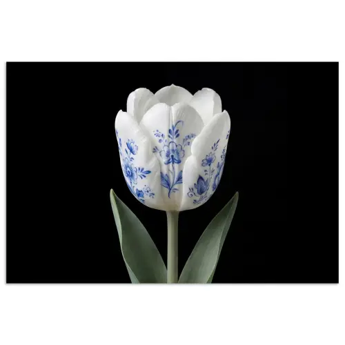 Tulp - Patroon - Blauw poster papier klein -3d