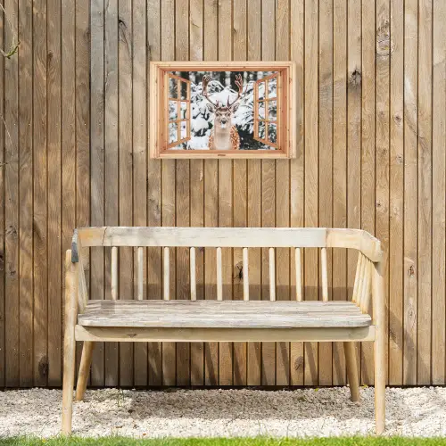 Doorkijk - Hert - Sneeuw - Winter - Bos - Dieren Tuinposter op houten frame 2 cm dik klein -sfeer4
