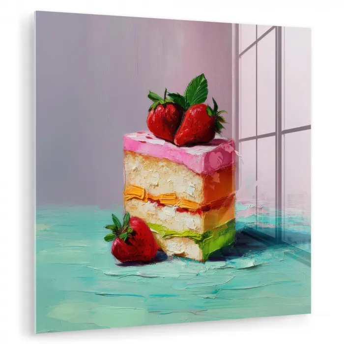 Taartje - Aardbeien - Glazuur - Kleurrijk plexiglas 5mm klein -zzzproduct_nieuw