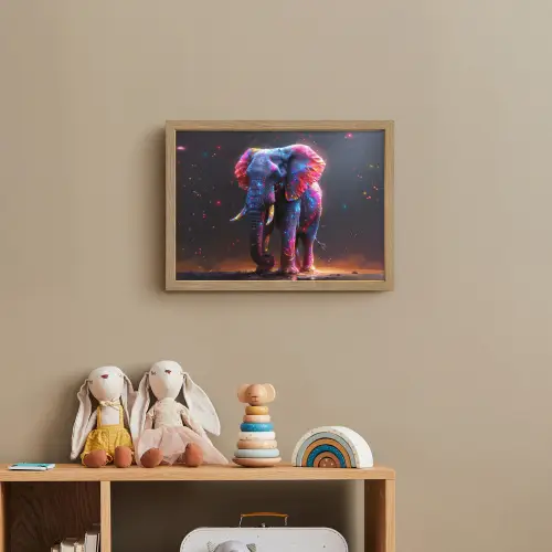 Olifant - Kleuren - Sterren - Dier Light Box met batterij (Wandlamp kind) middel -sfeer2_kind