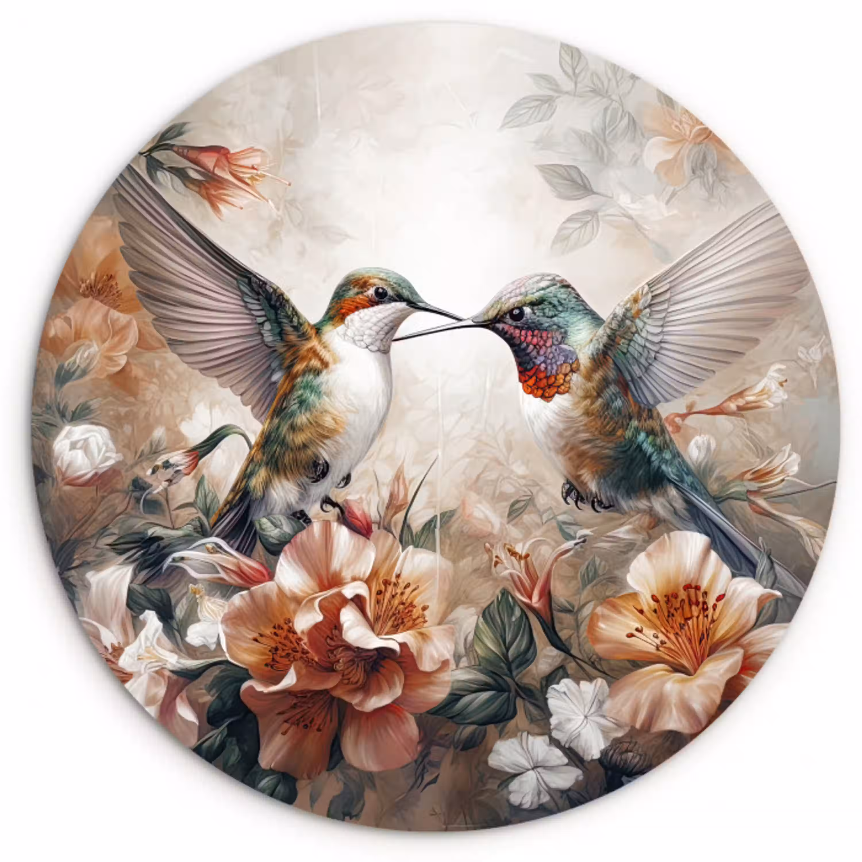 Kolibrie - Vogels - Bloemen - Natuur Wandcirkel kunststof plaat 5mm dik klein -3d