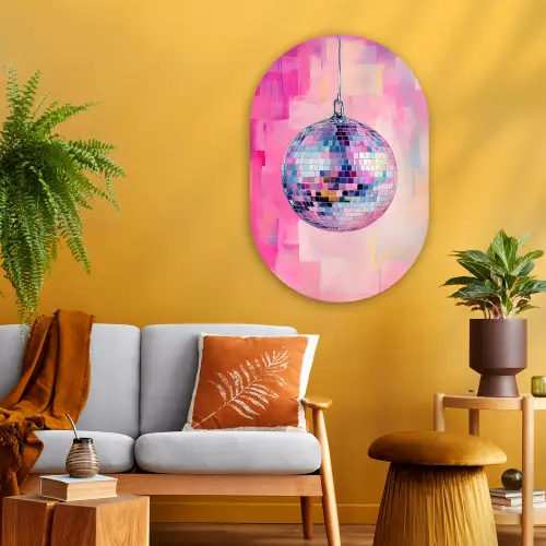 Discobal - Pink - Verf Wandcirkel Ovaal Glas middel -sfeer4