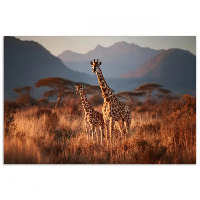Poster - Giraffen - Hoog gras - Acaciabomen