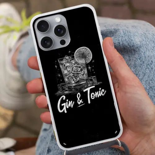 Gin en tonic - Glas - Limoen - Ijsblokjes Hoesje iPhone 16 Pro Max met koord klein -sfeer3