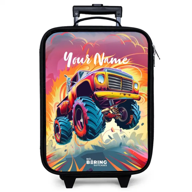Roze Monstertruck Vliegt over het Asfalt Kinderkoffer - Zwart klein -zzz_website3d