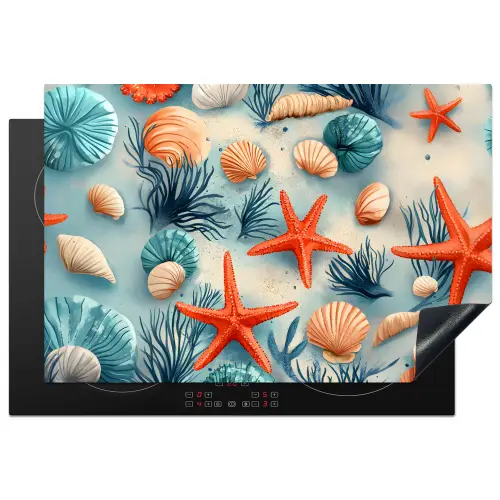 Zeesterren - Schelpen - Illustratie - Zand Inductie beschermer vinyl 3mm klein -3d