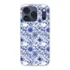 Bloemen - Blauw - Patroon - Wit Telefoonhoesje iPhone 17 Pro klein 878 -3d