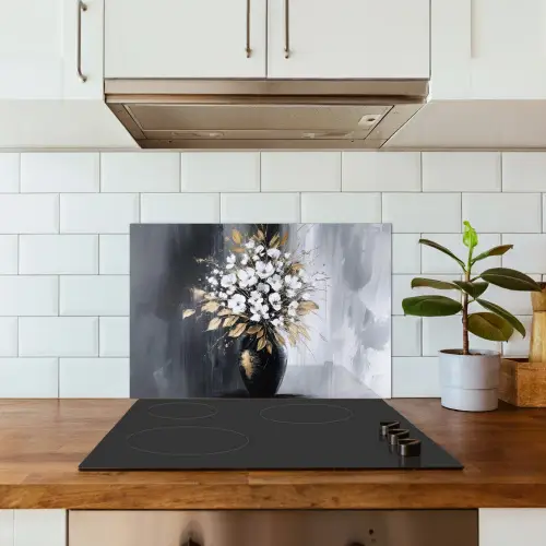 Bloemen - Wit - Vaas - Abstract keuken achterwand spatscherm klein -sfeer2
