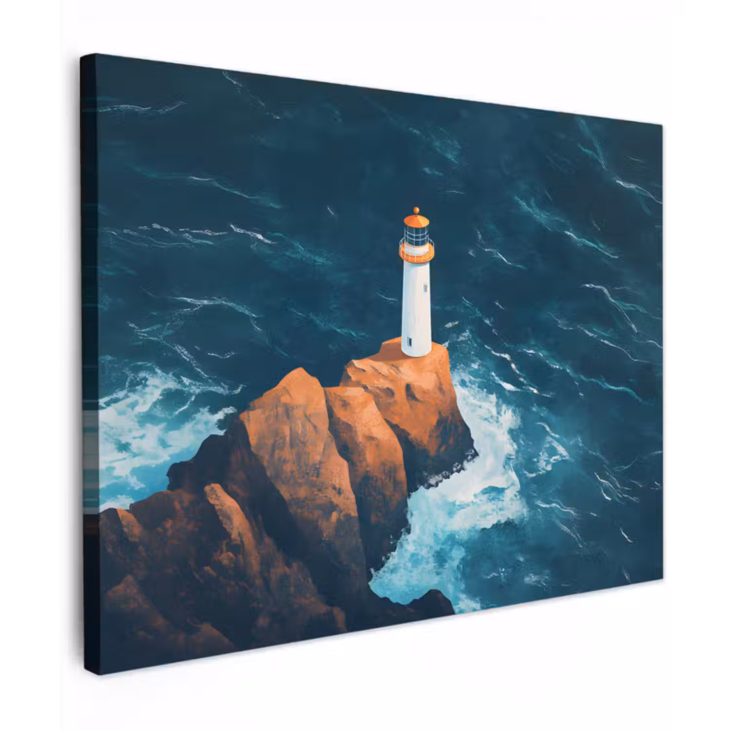 Canvas schilderij - Vuurtoren - Rots - Zee - Golven