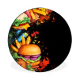 Fastfood - Graffiti - Hamburger - Eten - Modern Wandcirkel aluminium klein -3d