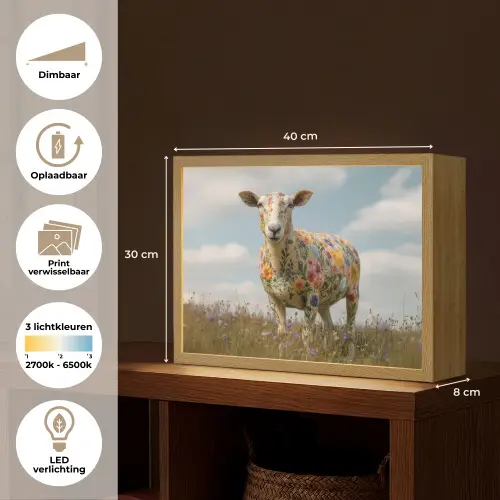 Schaap - Bloemen - Weide Light Box met batterij (Wandlamp) middel -USP_websiteoverzichtNL
