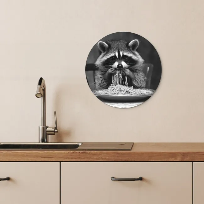 Wasbeer - Cute - Pasta - Tafelkleed - Zwart - Wit KitchenYeah - Keuken - Wandcirkel Forex klein -sfeer3