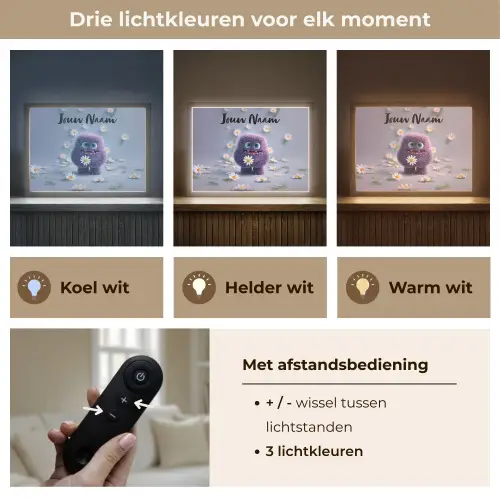 Monster - Paars - Madeliefjes Light Box met batterij (Wandlamp kind) middel -USP_lichtkleurNL