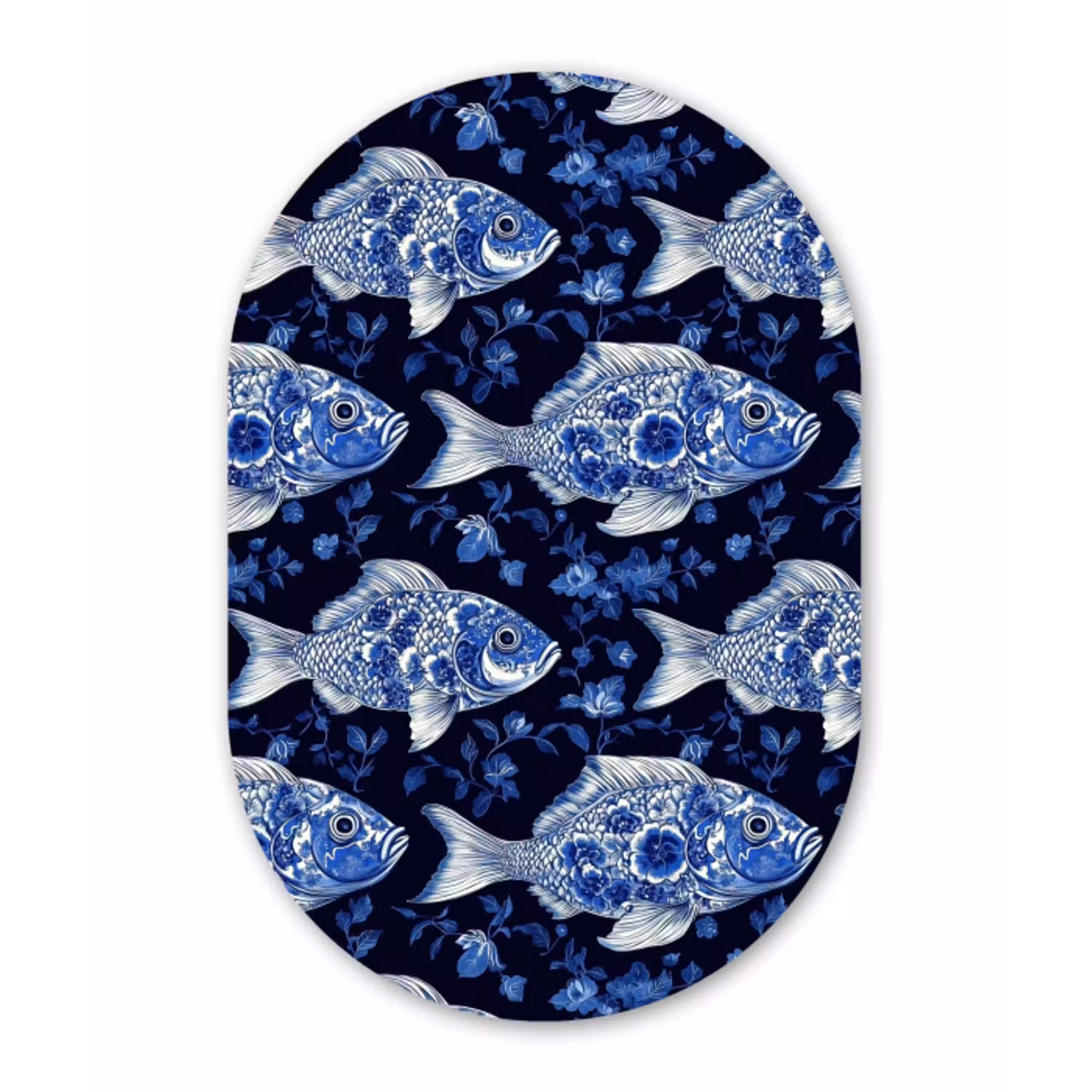 Vissen - Bloemen - Blauw Wandcirkel Ovaal Aluminium middel 839 -3d