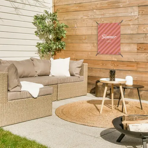 Simmer - Hartjes - Strepen - Roze tuinposter los doek klein -sfeer4