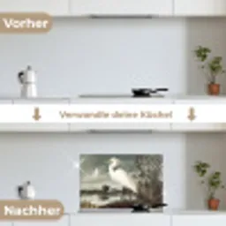 Reiger - Planten - Wolken - Wit keuken achterwand spatscherm klein -voor_na_DE