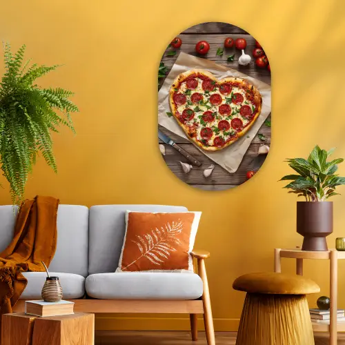 Pizza - Hart - Pepperoni - Tomaat Wandcirkel Ovaal Glas middel -sfeer4