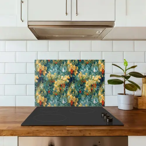 Geel - Bloemen - Groen - Bladeren keuken achterwand spatscherm klein 900 -sfeer2
