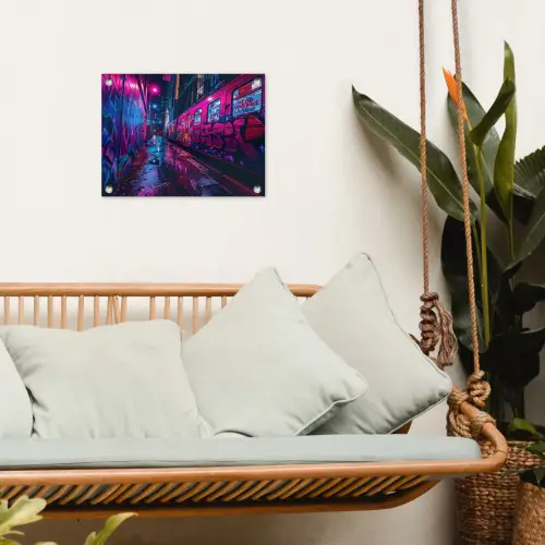Stad - Neon -  Nacht - Roze - Graffiti tuinposter los doek klein -sfeer7