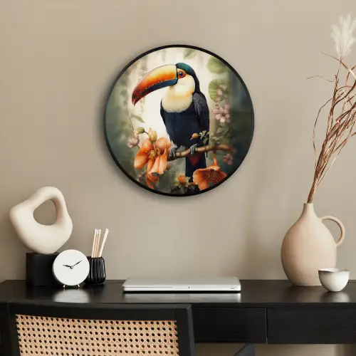 Toekan - Vogel - Bloemen - Planten Fotolijst rond zonder passe partout klein -sfeer1