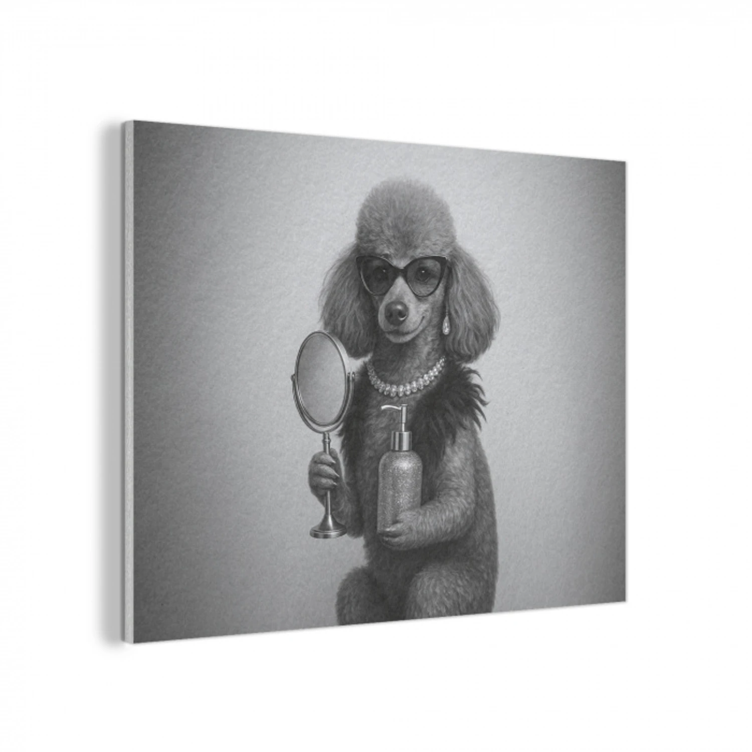 Poedel - Spiegel - Zwart - Wit PET vilt klein -3d