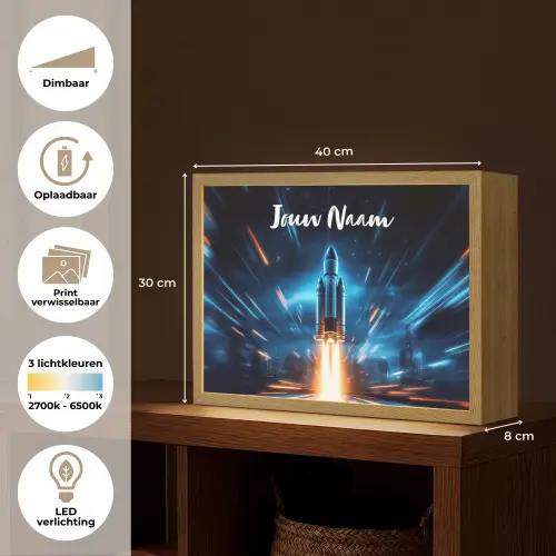 Raket - Ruimte - Blauw - Licht Light Box met batterij (Wandlamp kind) middel -USP_websiteoverzichtNL