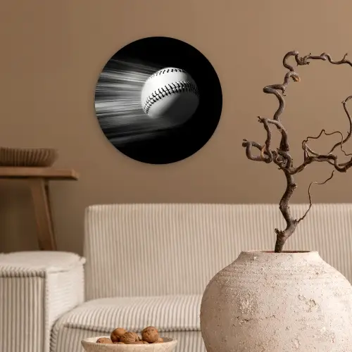 Honkbal - Wit - Vliegt Wandcirkel kunststof plaat 5mm dik klein -sfeer1