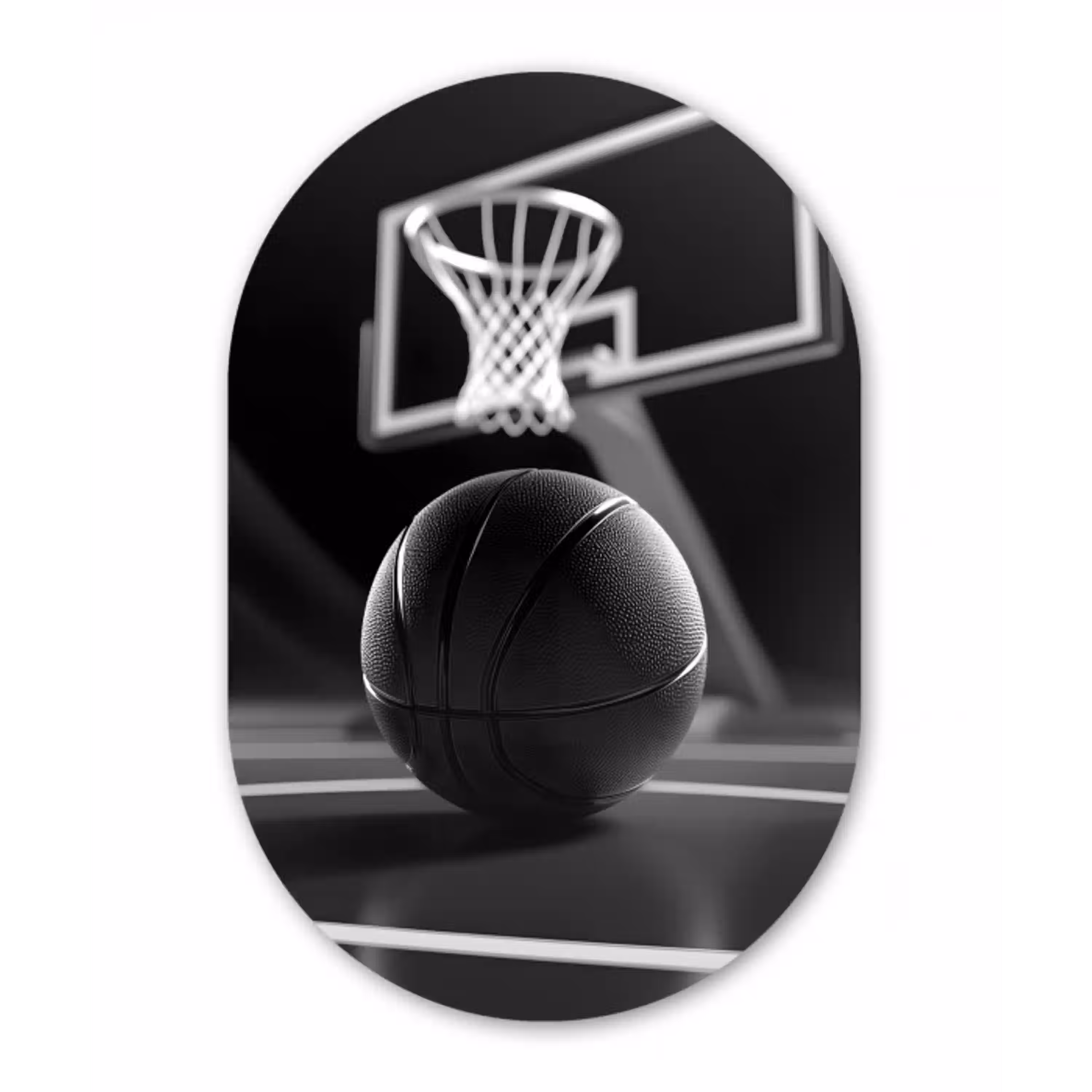 Basketbal - Basketbalveld - Lichtlijnen Wandcirkel Ovaal Glas middel -3d