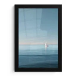 Zeilbootje - Kalme zee - Helderblauwe hemel fotolijst zwart zonder passe partout klein -3d