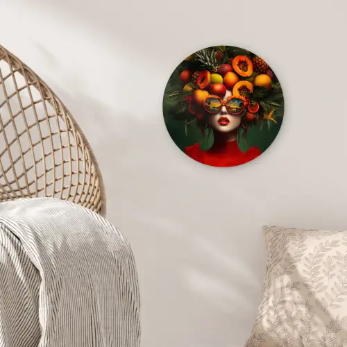 Vrouw - Vruchten - Papaja - Ananas Wandcirkel plexiglas klein -sfeer5