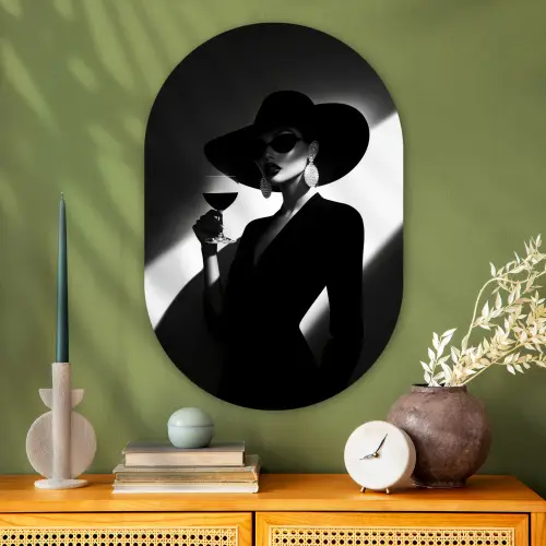 Vrouw - Wijn - Chic Wandcirkel Ovaal Glas middel -sfeer2