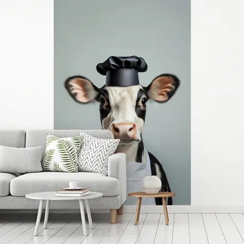 Koe - Zwart - Wit - Kok fotobehang vinyl groot -woonkamer