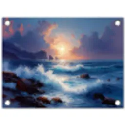 Golven - Zee - Kleurrijk - Rotsen tuinposter los doek klein -3d