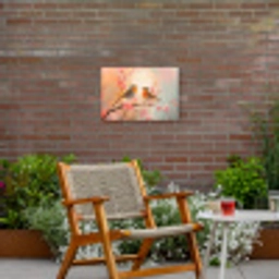 Roodborstjes - Sierlijk - Bloesemtak Tuinposter op houten frame 2 cm dik klein -sfeer3