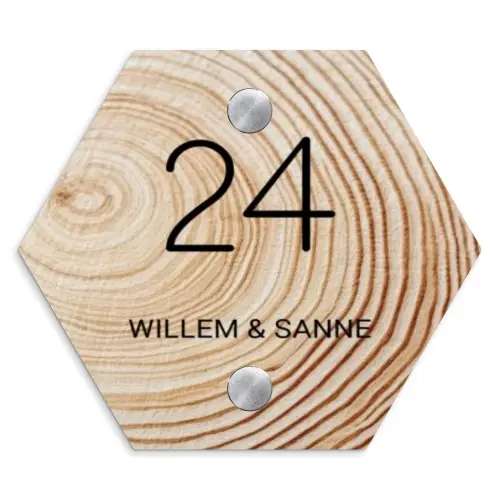 Houten nerf - Klassiek Naambord Hexagon klein -3d