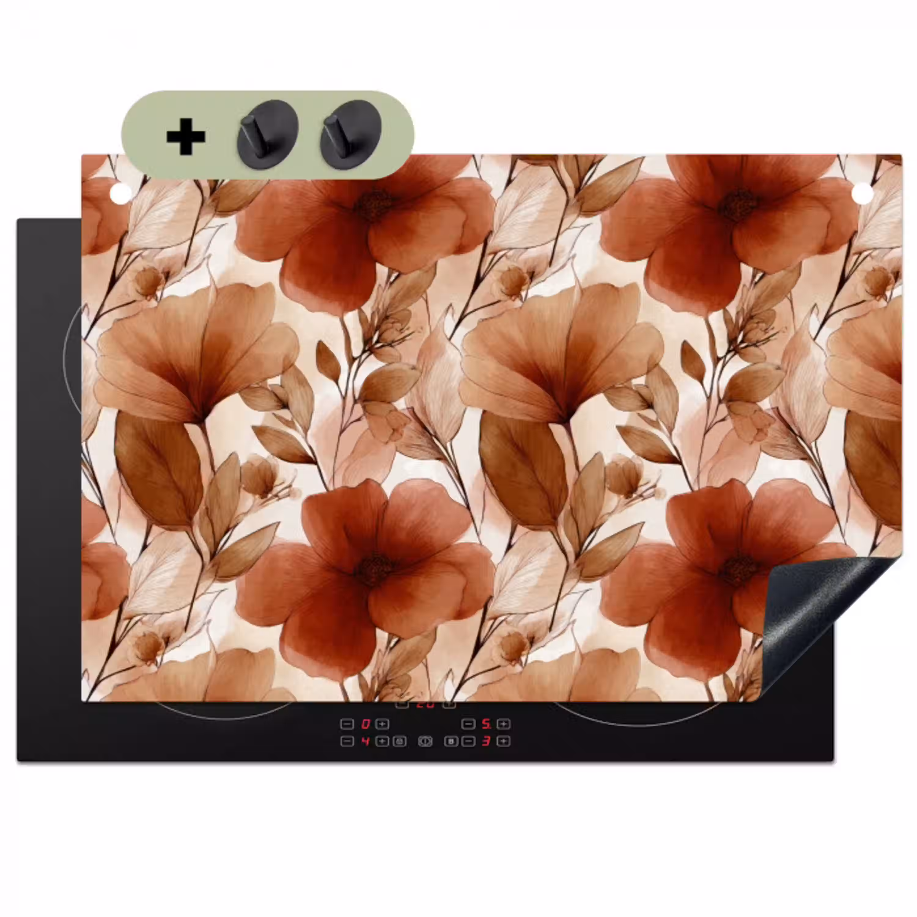 Bloemen - Aquarel - Botanisch - Terracotta Inductie beschemer met haakjes klein 777 -3d