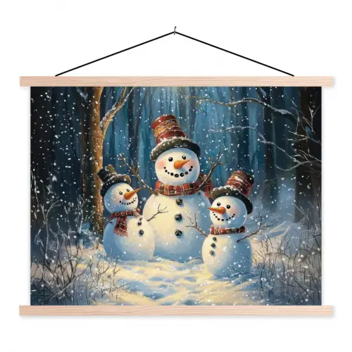 Sneeuwpop - Sneeuw - Winter - Bos textielposter latten blank klein -3d