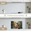 Uil - Vogels - Bloemen - Natuur keuken achterwand spatscherm klein -voor_na_NL