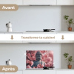 Boeddha - Beeld - Sakura - Buddha - Kersenbloesem keuken achterwand spatscherm klein -voor_na_FR