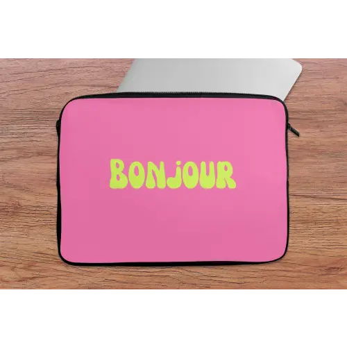 Roze - Groene bonjour - Organisch laptophoes neopreen klein -tafel
