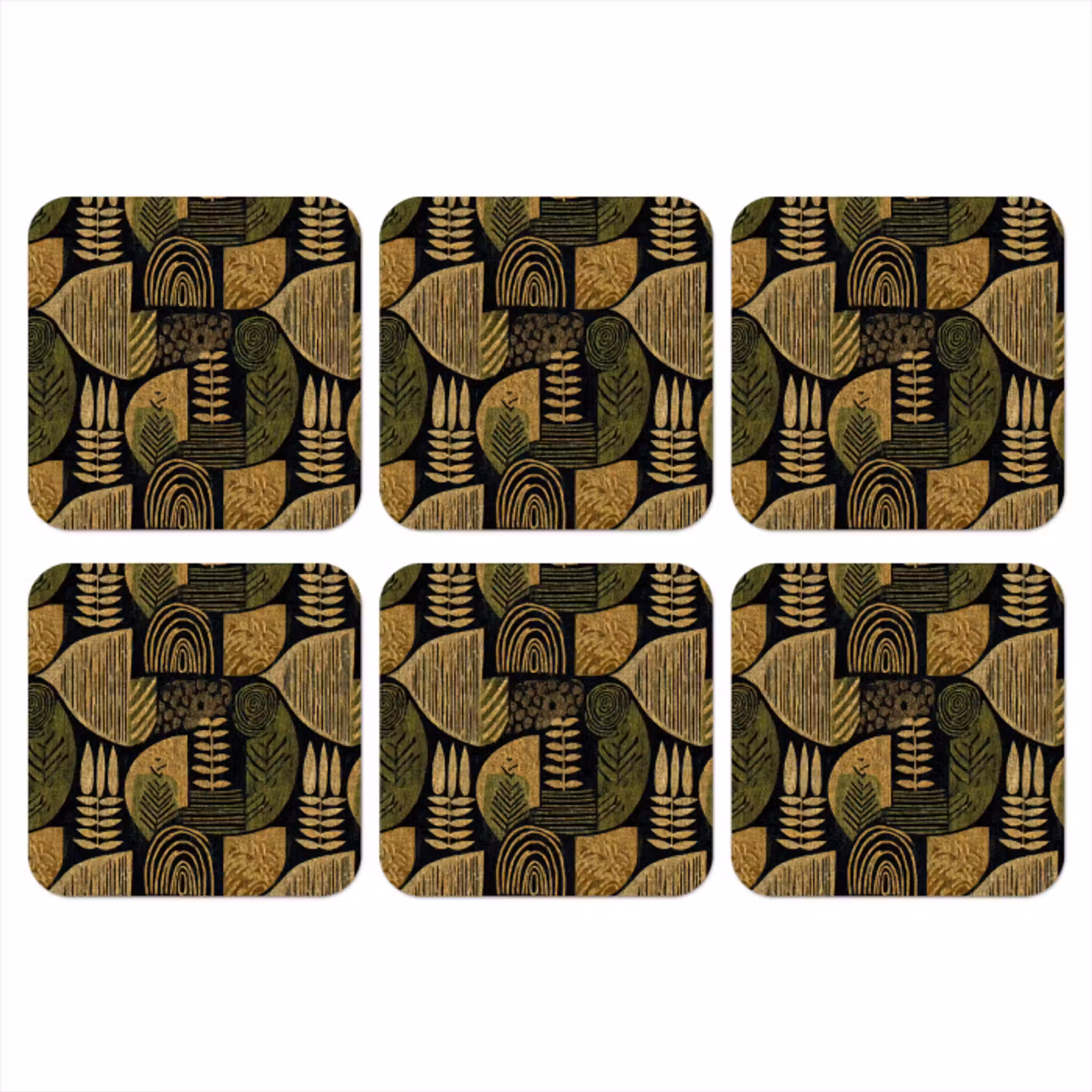 Zwart - Okergeel - Botanisch - Textuur onderzetter kurk middel 366 -3d