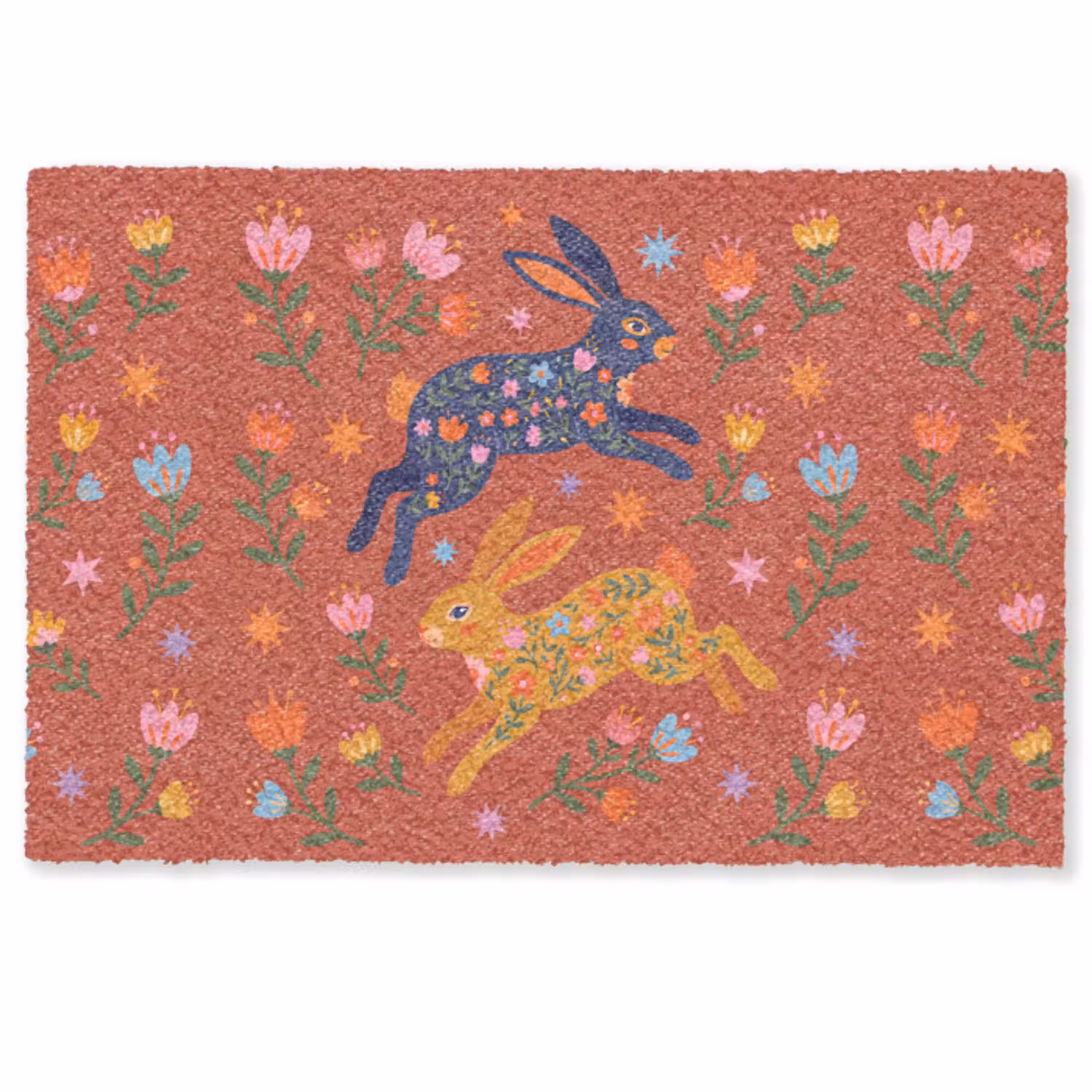 Konijn - Bloemen - Folk Art - Kleurrijk - Dieren Deurmat klein -zkaufland3d
