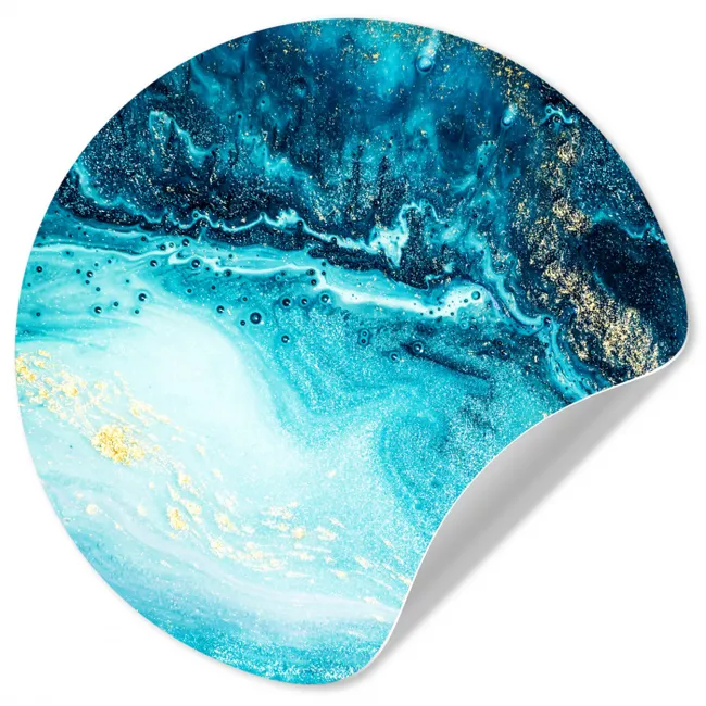Marmerlook - Blauw - Goud - Luxe - Glitter - Marmer Wandcirkel behangsticker klein -3d