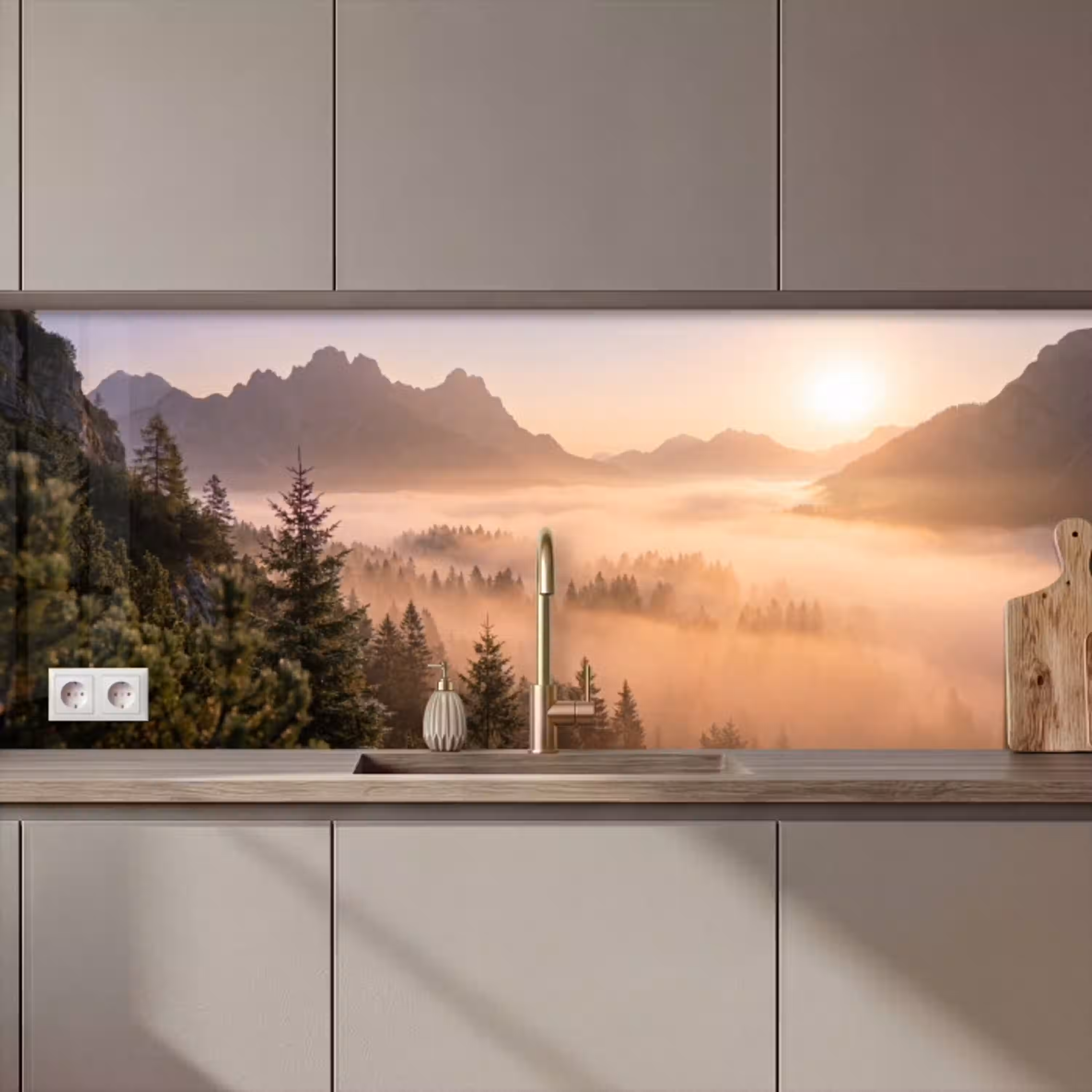 Zonlicht - Mist - Bergen - Bomen keuken achterwand 2 middel zz_3dshopping